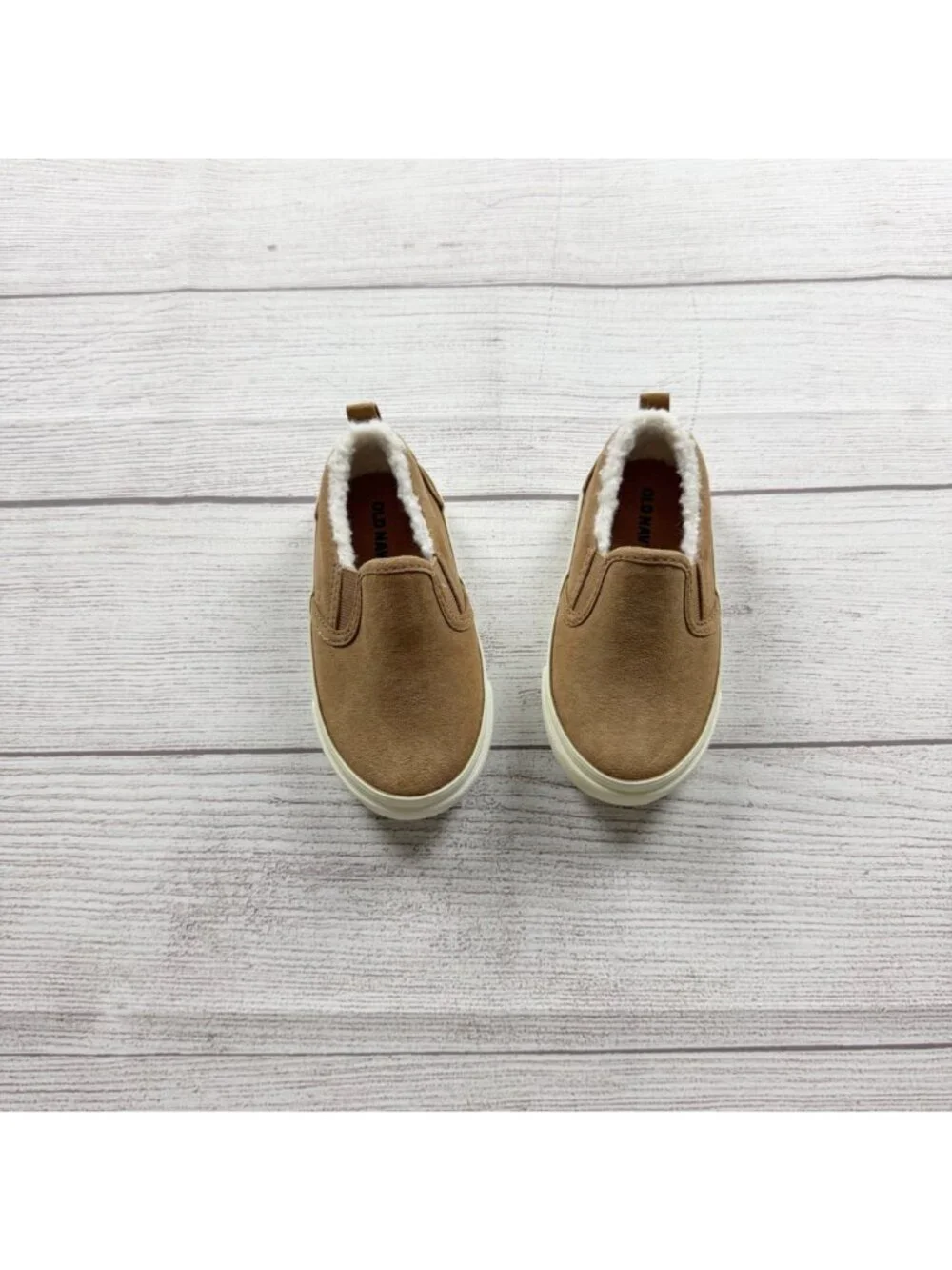 Old Navy Toddler Slip On Faux Suede Shoes Sherpa Lining Tan 6 - Picture 2 of 5